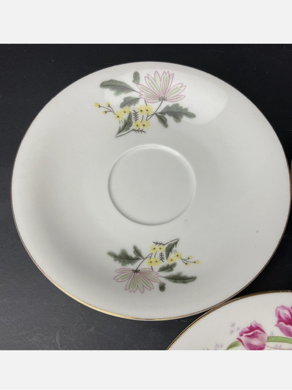 Porcelain Saucer White with flowers & gold trim, China Tangshan 6" Vintage
